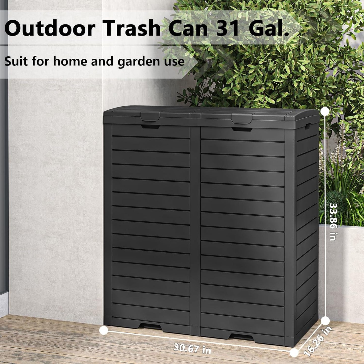 62 Gallon Outdoor Trash Can, Waterproof Garbage Can with Tiered Lid and Drip Tray, Resin Outside Trash Bin for Patio, Backyard, Deck