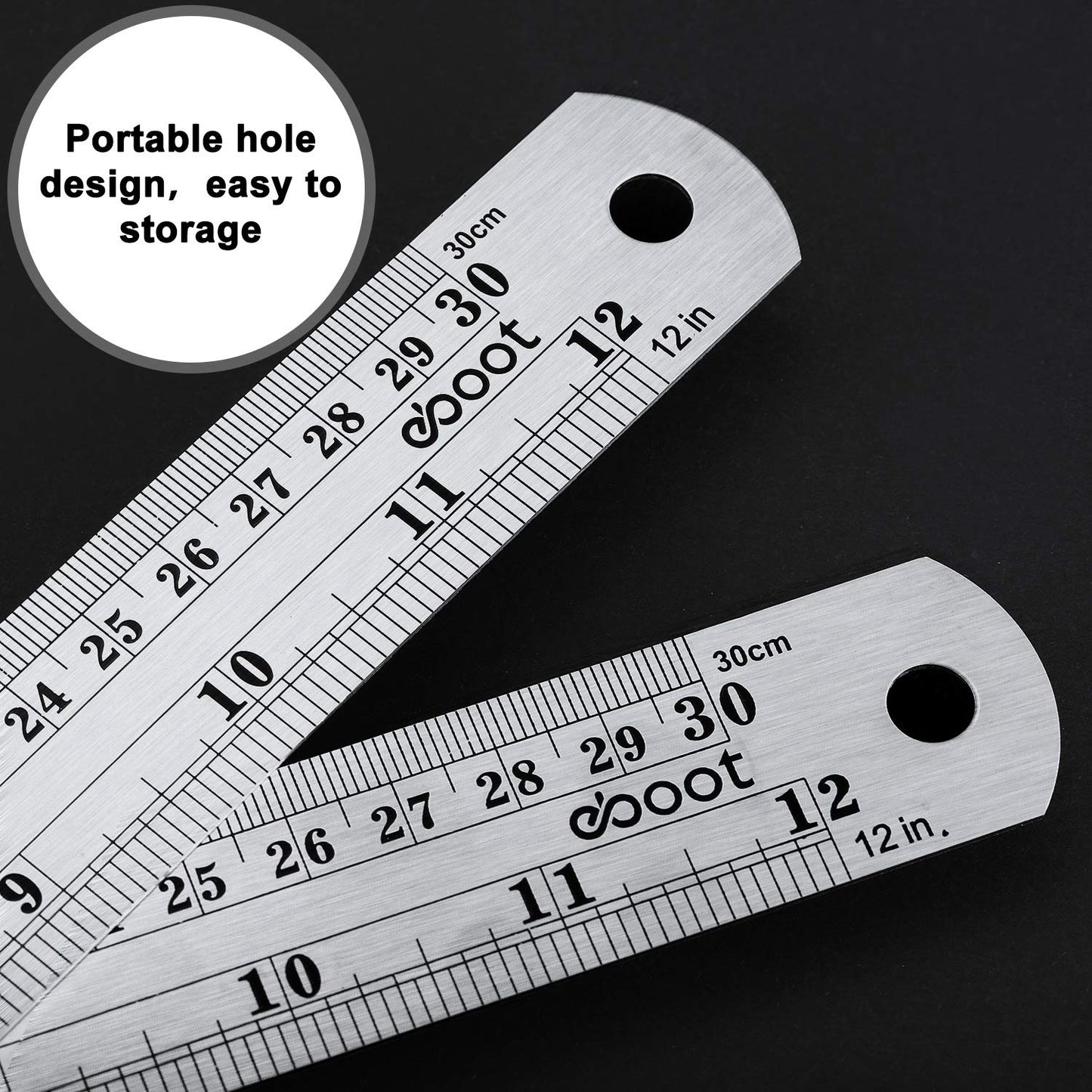 EBOOT Stainless 2 Pack Steel Ruler 12 Inch Metal Rule Kit with Conversion Table