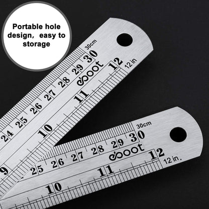 EBOOT Stainless 2 Pack Steel Ruler 12 Inch Metal Rule Kit with Conversion Table