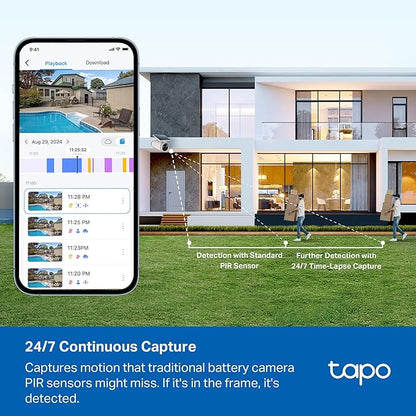 Tapo 4K Outdoor Battery Camera Wireless, Security Camera with Integrated Solar Panel, Person/Vehicle/Pet Detection, Works w/Alexa & Google Assistant, Color Night Vision, SD/Cloud Storage, C465