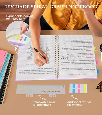 Graph Paper Notebook, Spiral Notebook Journal 8.5” x 11”, A4 Large Grid Notebooks for Women Men, 100 GSM Graph Paper, Plastic Hardcover Spiral Graphing Journals for Work School Engineerin, Purple