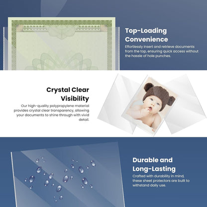 Performore 50 Clear No Hole Sheet Protectors, 8.5" x 11", Plastic Sheet Sleeves, Top Loading Paper Protector, Archival Safe for Documents and Photos