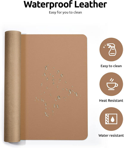 YSAGi Leather Desk Protector, Office Mat, Large Mouse Mat, Non-Slip PU Leather Blotter, Laptop Desk Mat, Waterproof Writing Pad for Office and Home (Khaki, 31.5" x 15.8")