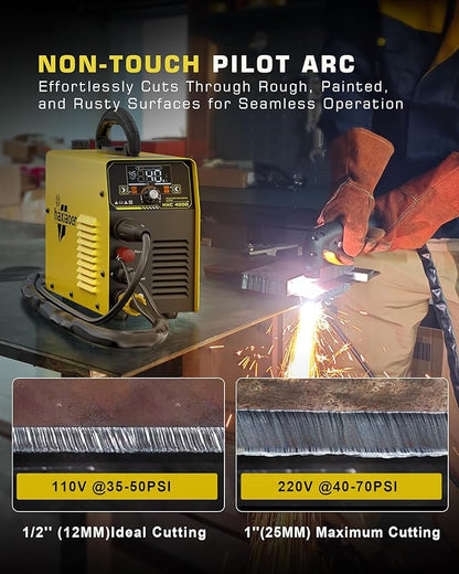 Plasma Cutter 110/220V, 40A Non-High Frequency Non-Touch Pilot Arc Cutter Machine, Large LED Display, 1/2 Inch Clean Cut, 3/4 Inch Max Cut, Post Flow, 2T/4T For Beginner DIY