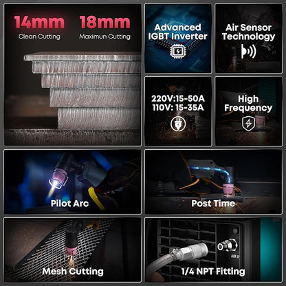 bestarc Plasma Cutter, [Pilot Arc][Large LED Display][Air Sensor] 50A bestarc Plasma Cutter Machine 110/220V Dual Voltage, 1/2 Inch Clean Cut 3/4 Inch Max Cut, Post Flow Mesh, 2T/4T for Beginners DIY