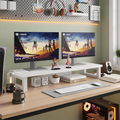 WESTREE Dual Monitor Stand Riser, Wood and Steel Monitor Stand Riser, Computer Monitor Stand for 2 Monitors, Multi-Purpose Desktop Storage Stand for Computer,Laptop,Printer,TV