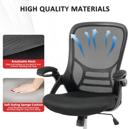HYLONE Office Chair Ergonomic Desk Chair with Adjustable Armrests, Mesh Executive Chair, Home Office Computer Chairs for Long Hours(Black)