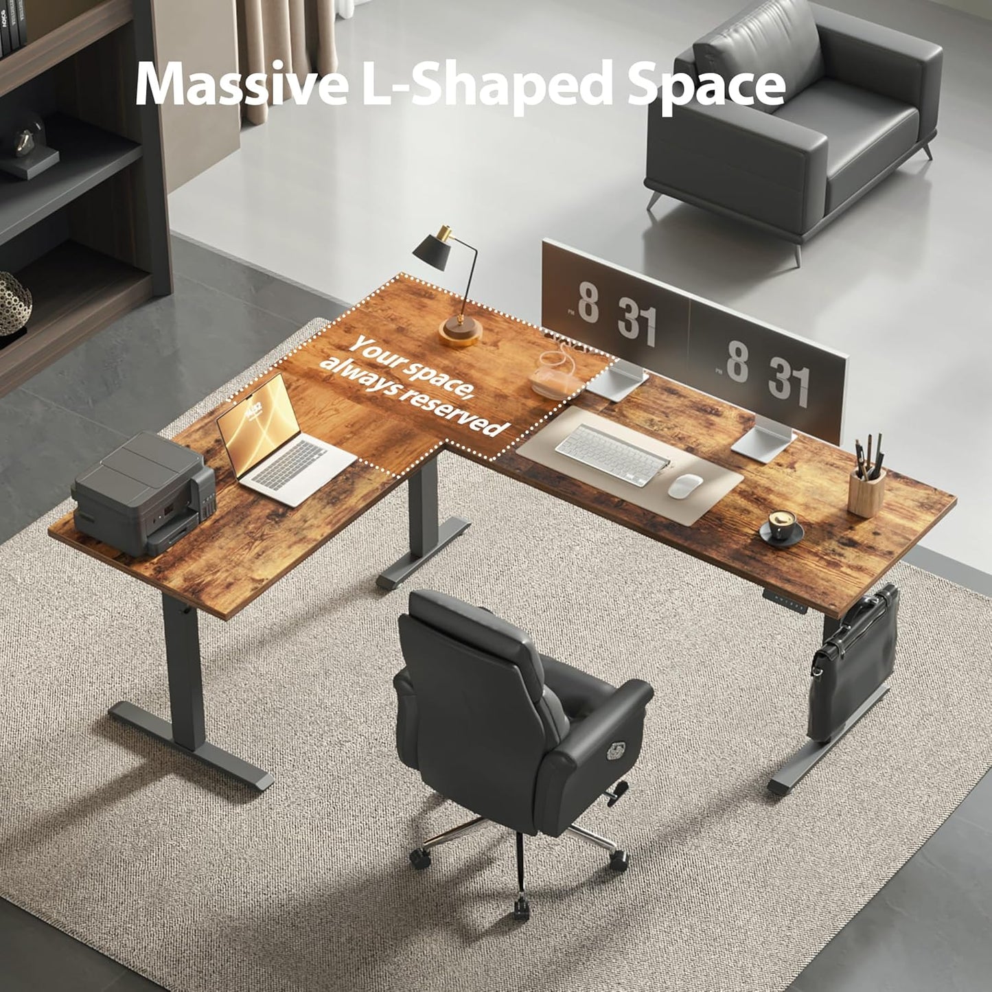 Agilestic Triple Motors 73" x 60" L Shaped Standing Desk, Electric Standing Desk Adjustable Height, Extra Large Desktop Corner Table for Home Office, Gaming Workstation, Splice Board, Rustic Brown