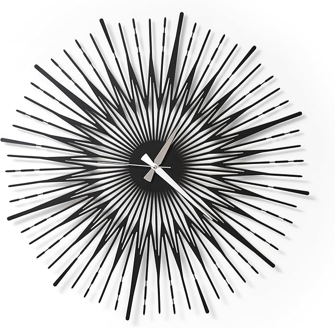 Sun Rays Wall Clock, Large Metal Decorative Wall Clock, Modern Minimalist Wall Decor (Black, Small)