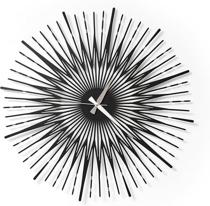 Sun Rays Wall Clock, Large Metal Decorative Wall Clock, Modern Minimalist Wall Decor (Black, Small)