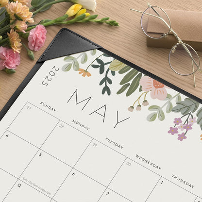 Desk Calendar 2025-2026 with Desktop Mat, Cabbrix Large Desk Pad Calendar 22 x 17 Inch Runs From July 2025 to December 2026, Floral Design Calendar 2025 for Home School and Office (Black)