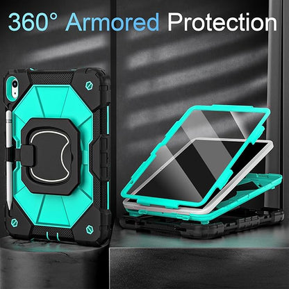 Case for iPad (A16) 11th/10th Generation 2025/2022,iPad Case 10th Generation with Rotating Stand Screen Protector,Shockproof Cover for i Pad 11.0/10.9 Inch Cases,Black Mint