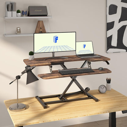 FLEXISPOT Height Adjustable Standing Desk Converter 42" Sit-to-Stand Desk Riser with Wide Keyboard Tray Workstation for Home and Office, Rustic Color (Rustic Brown, 42")