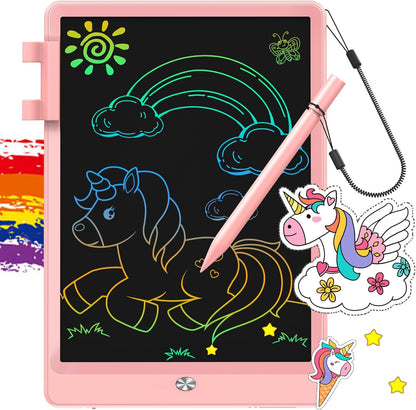 FLUESTON LCD Writing Tablet, Doodle Board Toys Gifts for 3-8 Year Old Girls Boys, 10 Inch Colorful Electronic Board Drawing Pad for Kids, Gifts for Toddler Educational Learning Travel Birthday, Pink
