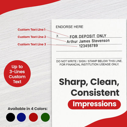 Promot Pre-Inked Custom Deposit Stamp - Personalized Text, Refillable Custom Stamp with Built-in Ink Reservoir, Easy 3-Step Re-Inking, Customized Rubber Stamp for Bank and Businesses (3-Lines)
