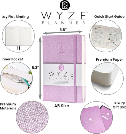 Undated Daily Planner – 3-Month A5 Productivity Organizer with Full Page Per Day, Hourly Schedule, Goal Setting, Habit Tracker, Weekly & Monthly Pages – Hardcover Time Management Notebook (Lilac)