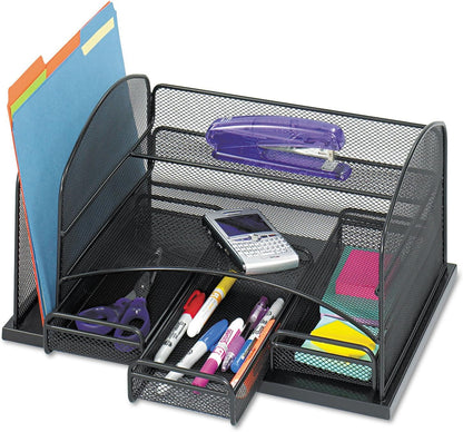 Safco Products 3252BL Onyx Mesh Desktop Organizer with 3 Drawers, Black 16" x 11.4" x 8"