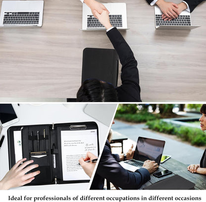 ProCase Portfolio Business Padfolio Folder with Handle and Zipper, Conference Meeting Executive File Legal Document Organizer with Pockets Letter Size A4 Writing Pad Notepad Padfolio -Allblack
