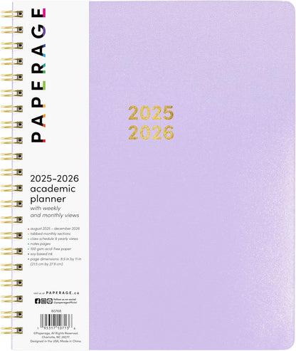 PAPERAGE 17 Month Academic Planner 2025-2026, Weekly & Monthly Spreads, August 2025 - December 2026, Large (8.5 in x 11 in), Lavender