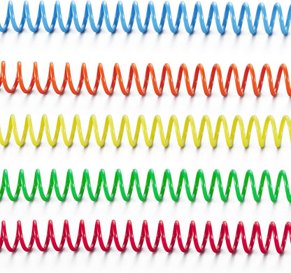 TOTiyea 50 Pack Plastic Spiral Binding Coils, 3/8 Inch (10mm), 4:1 Pitch, Assorted Colors, Plastic Binding Spirals (Red, Orange, Yellow, Blue, and Green)