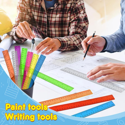 312 Pack Plastic Ruler Bulk, 12 Inch Plastic Ruler in Assorted Colors, Clear Rulers with Inches and Centimeters, Transparent Rulers Bulk for Kids Back to School, Classroom, Office, Home Supplies