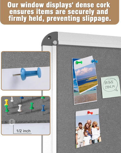 28"x26" Enclosed Bulletin Board, Lockable Weather-Resistant Aluminum Cork Noticeboard for School & Office, Silver Frame w/Grey Flet