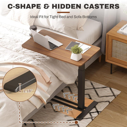 FLEXISPOT Mobile Standing Desk with Wheels Pneumatic Laptop Desk Rolling Computer Cart Movable Height Adjustable Small Sit Stand Desk Computer Workstations Home Use(31.5" W x 17.7" D, Mahogany)