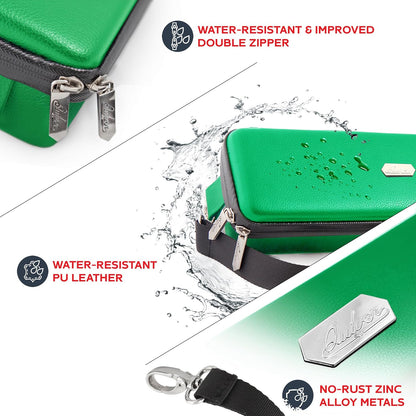 Quiver Time Green Bolt Card Carrying Case fits Pokemon Cards and other TCG Games - Storage Bag for Playing/Trading Cards and Deck Box (Straps, Dividers & 100 Apollo Card Sleeves)