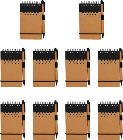 DISCOUNT PROMOS 10 Recyclable Spiral Small Notebooks Pack - 60 Lined Pages - Black