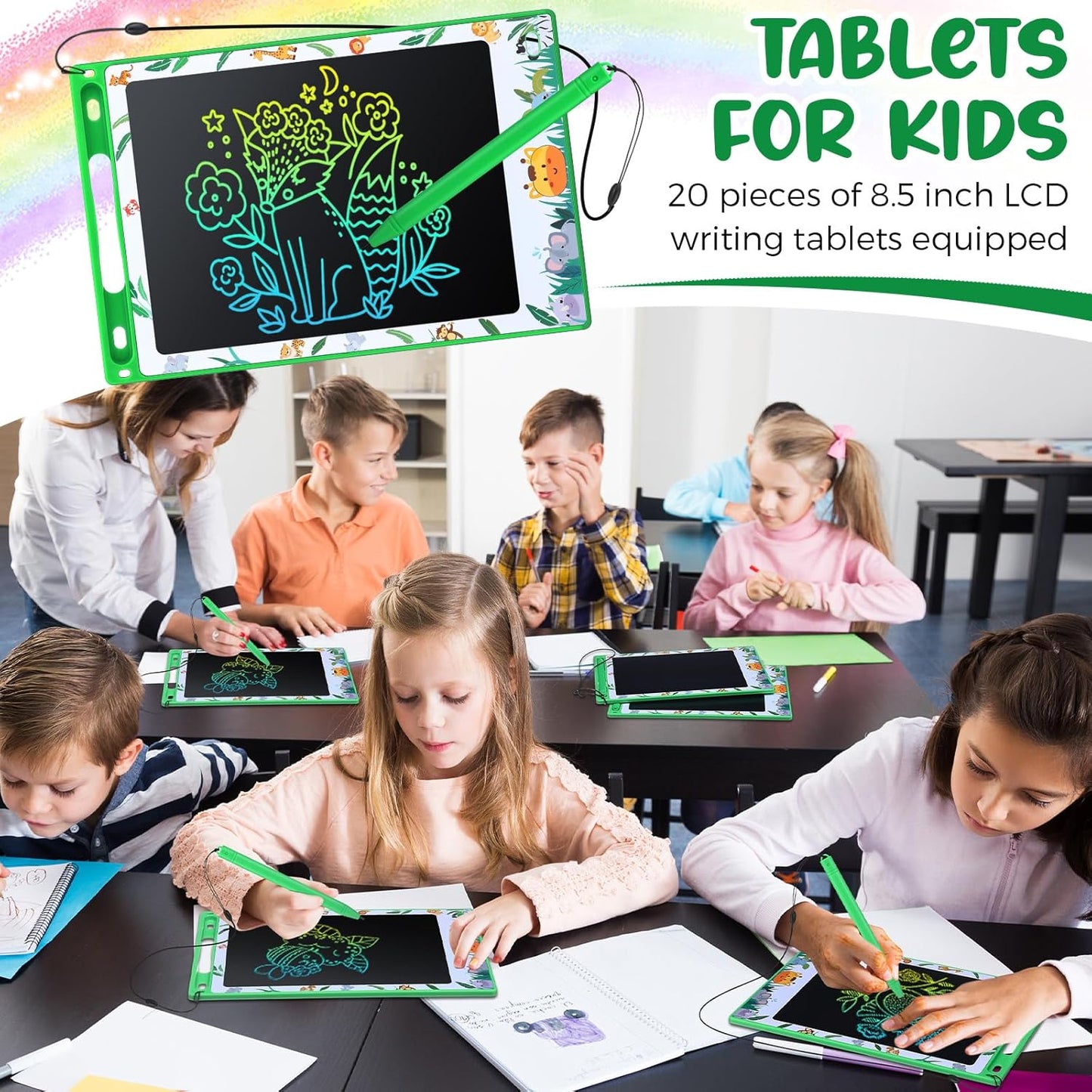 Zhehao 20 Pack LCD Writing Board for Adults, 8.5 Inches Doodle Jungle Animals Reusable Scribbler Board Screen Drawing Pad Erasable Painting Pads Educational Toy for Adults