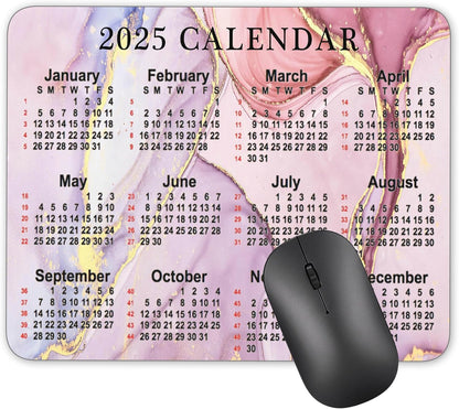 Calendar Mouse pad, 2025 Pink Marble Pattern Natural Rubber Quality Creative Gaming Mouse Pad Rectangle Mouse Personalized Desk Mouse Pad 9.5 inch x 7.9 inch