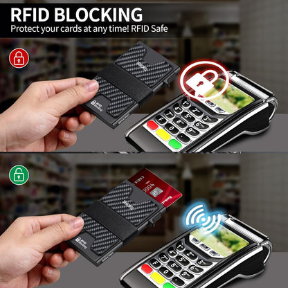 Slim Wallet for Men, Minimalist RFID Blocking Mens Wallet with Pop Up Case, Thin Metal Credit Card Holder with Cash Strap & Expandable Backplate - Holds 12 Cards