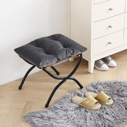 LITA Folding Upholstered Footrest Stool, Modern Small Portable Accent Ottoman with Detachable Thick Cotton Cushion Padded Sofa Stool with Metal Frame for Lazy Chair, Living Room & Bedroom, Smoky Grey