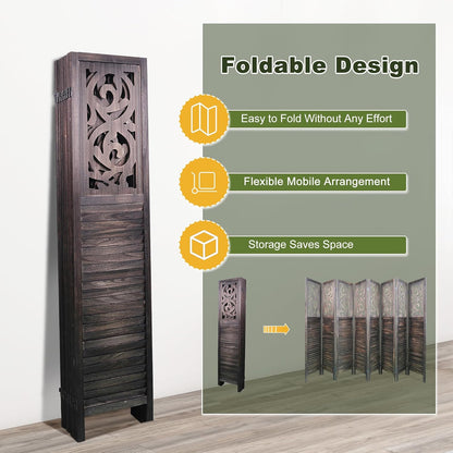 NicBex 8 Panel Room Divider,5.6FT Wood Carved Room Dividers,Folding Privacy Screens Portable Freestanding Partition Wall Dividers for Room Separation,Home Bedroom Office,Rustic Brown