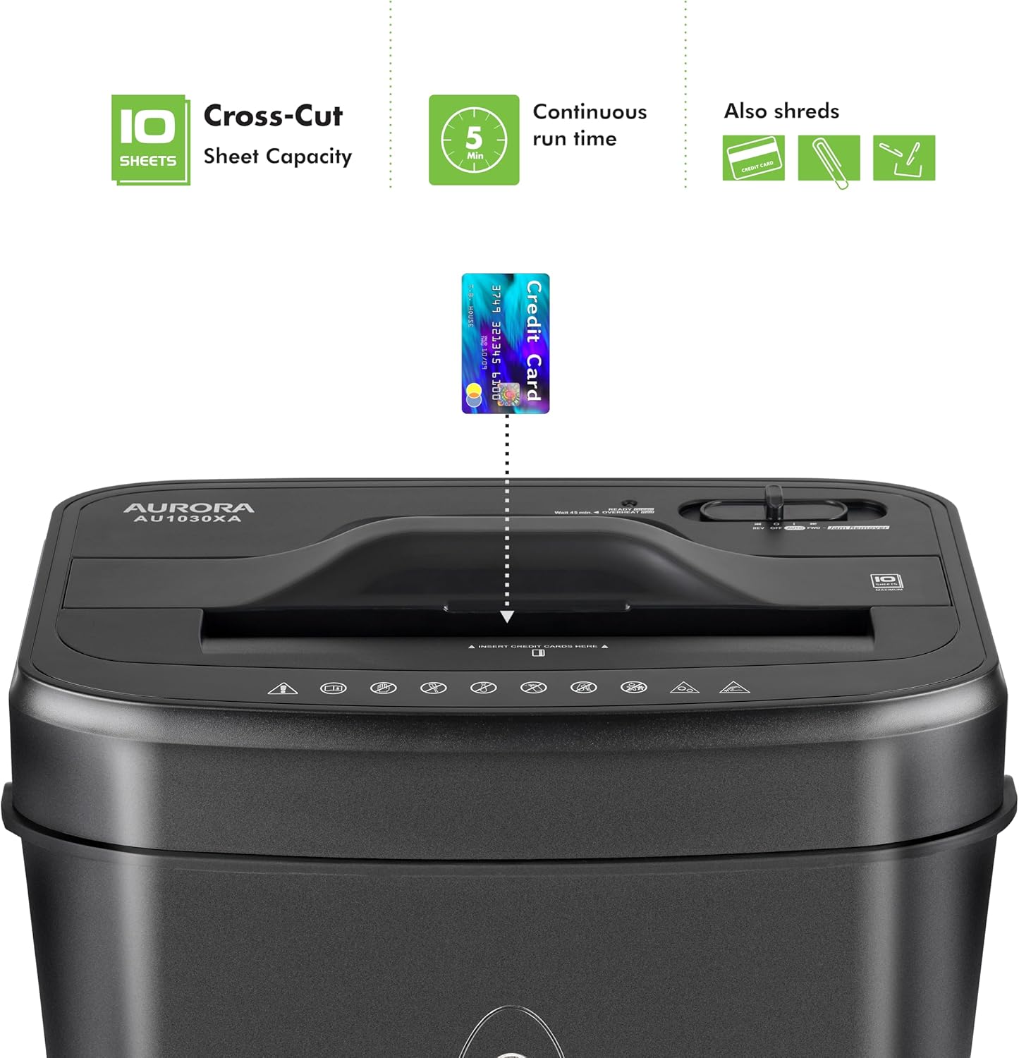 Aurora AU1030XA 10-Sheet Crosscut Paper/Credit Card Shredder with 4.4-Gallon Wastebasket