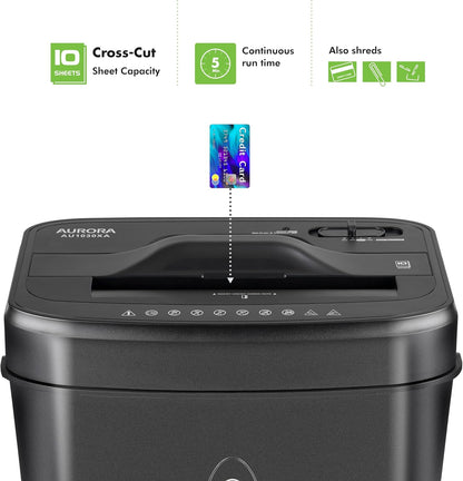 Aurora AU1030XA 10-Sheet Crosscut Paper/Credit Card Shredder with 4.4-Gallon Wastebasket