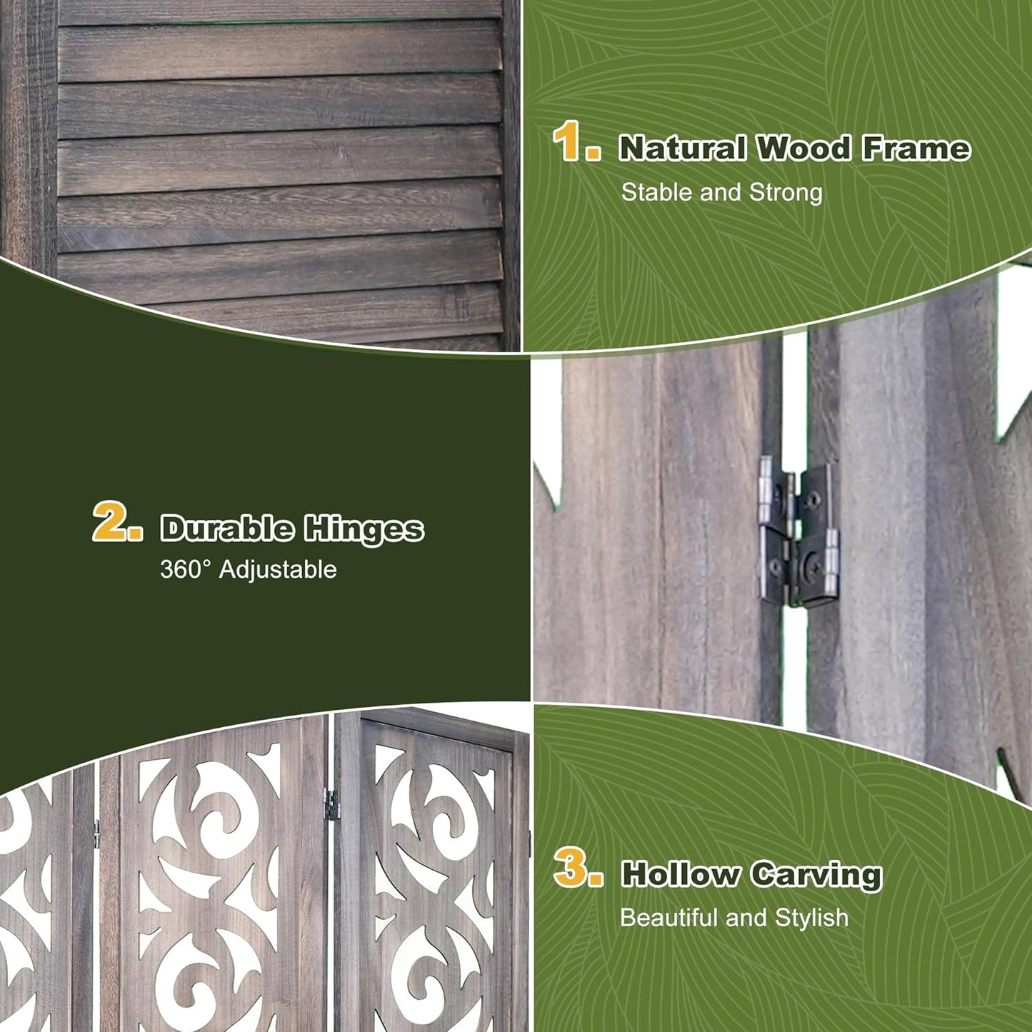 NicBex 8 Panel Room Divider,5.6FT Wood Carved Room Dividers,Folding Privacy Screens Portable Freestanding Partition Wall Dividers for Room Separation,Home Bedroom Office,Rustic Brown