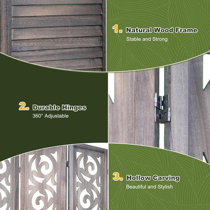 NicBex 8 Panel Room Divider,5.6FT Wood Carved Room Dividers,Folding Privacy Screens Portable Freestanding Partition Wall Dividers for Room Separation,Home Bedroom Office,Rustic Brown