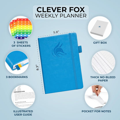 Clever Fox Planner – Undated Weekly & Monthly Planner for Productivity, Time Management & Goals – Organizer Journal – A5 (Sky Blue)