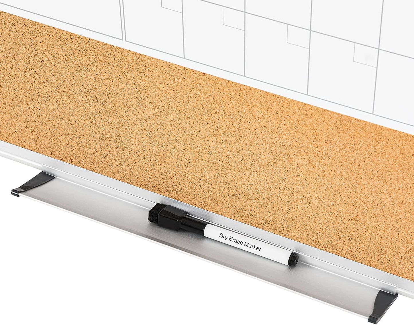 VUSIGN Monthly Calendar Whiteboard Dry Erase Cork Board Combo, 18" x 24" Planning Board, Silver Aluminium Frame