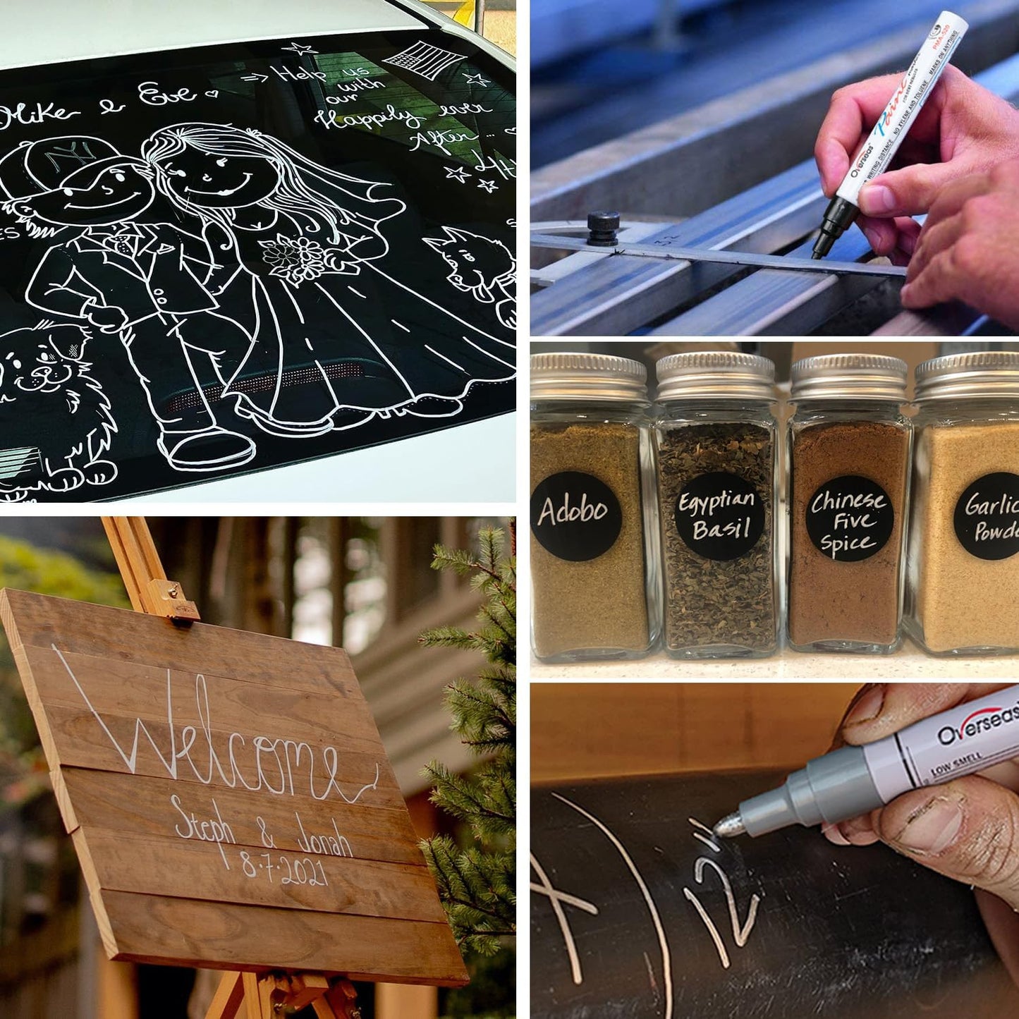 Overseas 48 White Paint Pens, Oil Based Permanent Markers Set - Quick Drying, Waterproof, Fade-Resistant, Medium Tip Paint Markers Bulk for Wood, Metal, Rock, Ceramic, Plastic, Canvas, Glass, Rubber