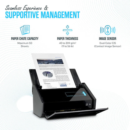 IX500 Fujitsu Scansnap Receipt Scanner for Mac & PC - USB High Speed Cloud Enabled Document, Photo Scanners - ADF with Duplex Scanning - Comes with 16v, USB 3.0 Cable (Renewed)