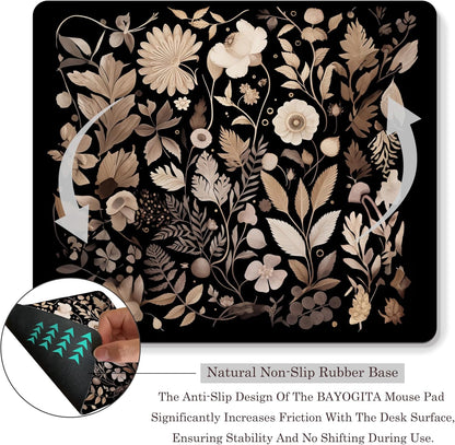 Floral Black Mouse Pad - Vintage Floral Decor Mousepad, Black Boho Flower Office Desk Mouse Pad, Boho Coworker Gifts, Gifts for Flower Lovers, 9.5x8 Inches