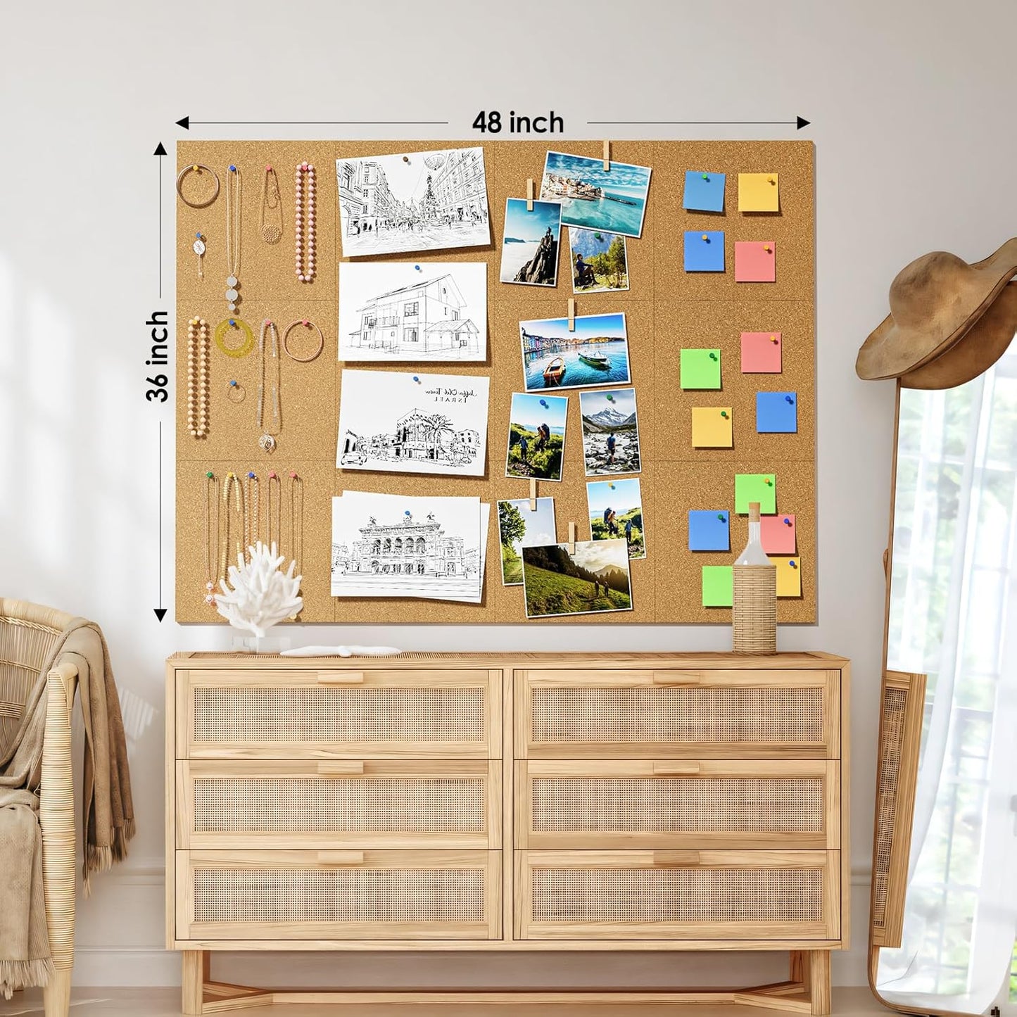 MaxGear Large Cork Board for Wall 48" x 36", 12 Pack Cork Board Tiles with 40 Pushpins & Safe Removable Adhesive Tabs, 12" x 12" Corkboards for Office, School & Home