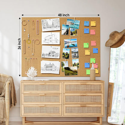 MaxGear Large Cork Board for Wall 48" x 36", 12 Pack Cork Board Tiles with 40 Pushpins & Safe Removable Adhesive Tabs, 12" x 12" Corkboards for Office, School & Home