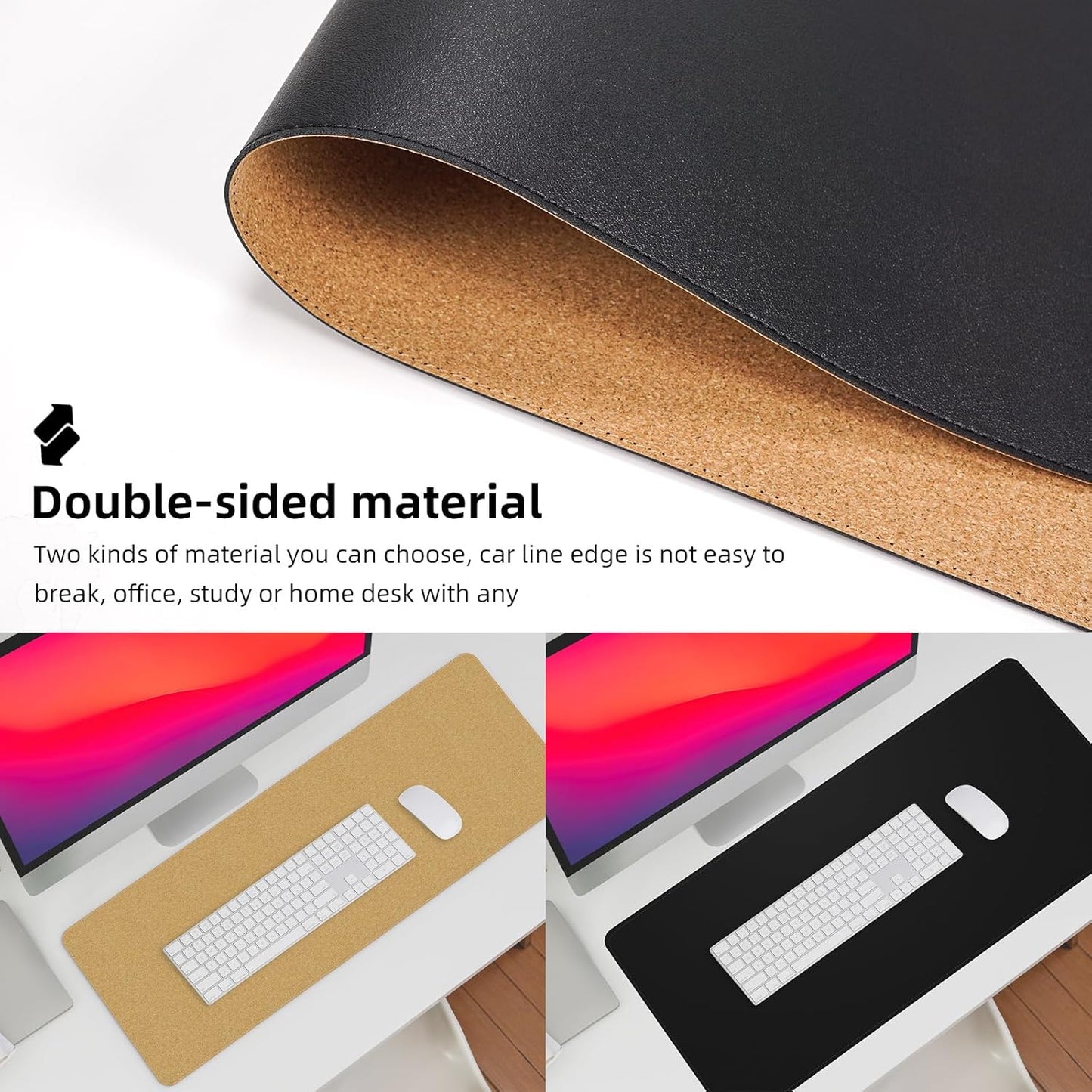 Leather Desk Pad Protector, Office Desk Mat, Large Mouse Pad,Cork Desk Mat, Laptop Desk Pad, Waterproof Desk Writing Pad for Office and Home (35in*17in, Black)