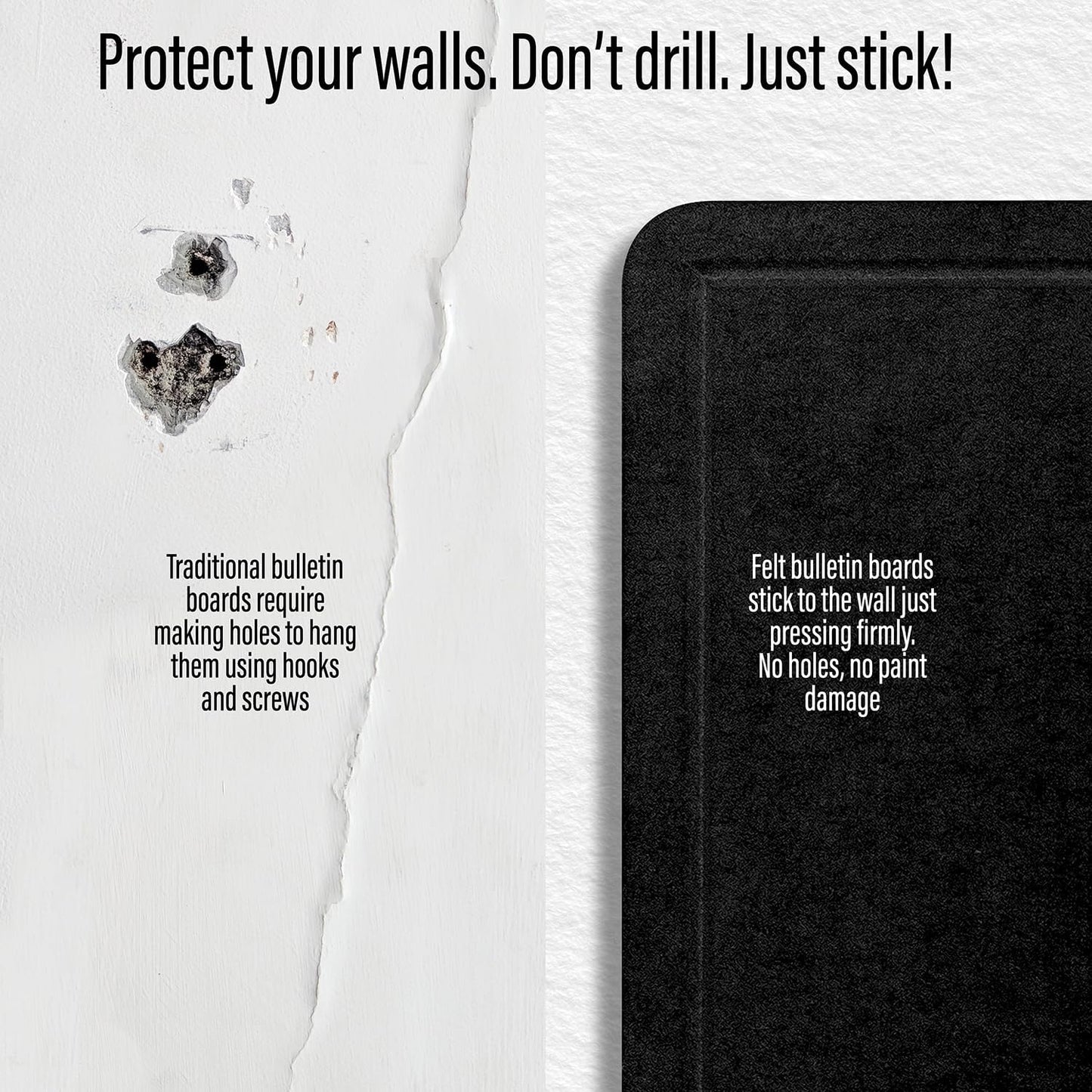 Large Bulletin Board 48 x 36 Inches - Foldable Felt Bulletin Board for Wall, Cork Board Alternative with 100 Color Pins & 6 Note Pads, Vision Board - Black