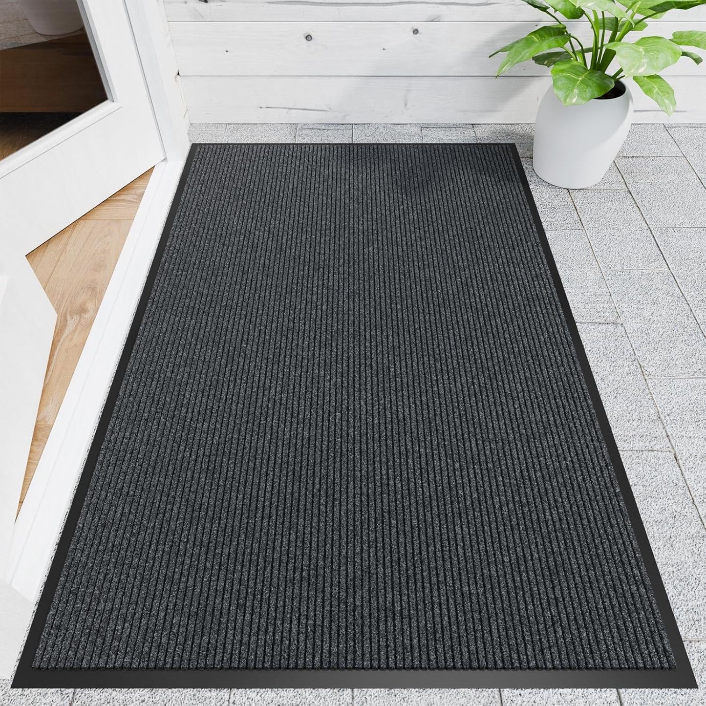 Front Door Mat, 4' x 6' Heavy Duty Indoor Outdoor Door Mat for Entryway, Commercial Door Mats Entrance, Low Profile Welcome Mats Non-Slip, Durable Rubber Backing Entry Mat for Patio, Home
