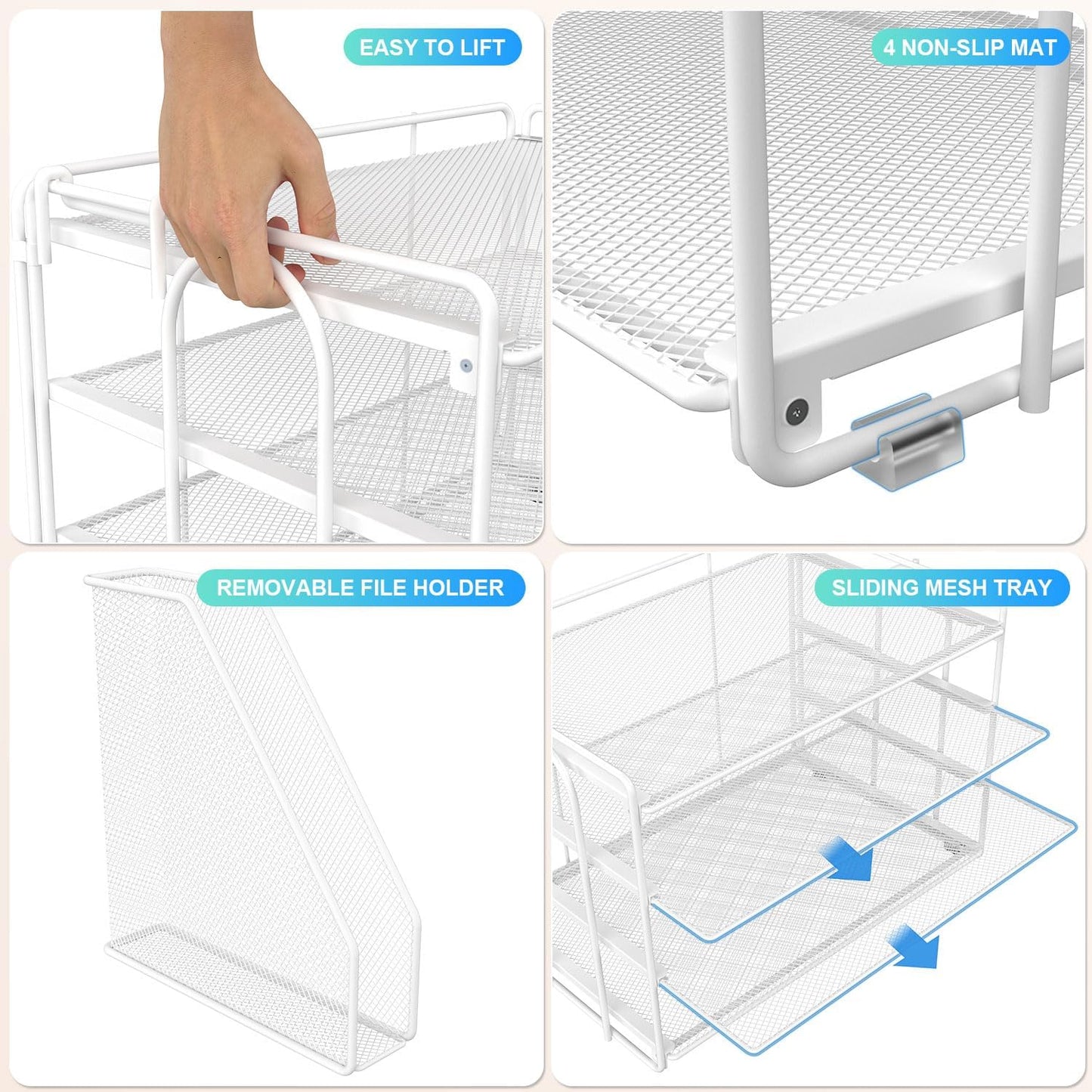 gianotter 4-Tier Paper Organizer With Magazine Holder, Desk Organizers and Accessories, White Desk Accessories, File Organizer for Office Supplies Storag(White)