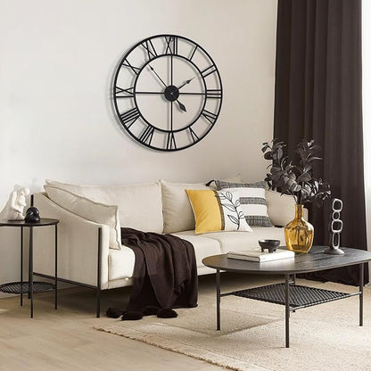Large Wall Clocks for Living Room Decor, 32 Inch Round Black Metal Silent Non Ticking Battery Operated Jumbo Numerals Modern Vintage Decorative Clock Wall for Bedroom,Kitchen,Office,Farmhouse